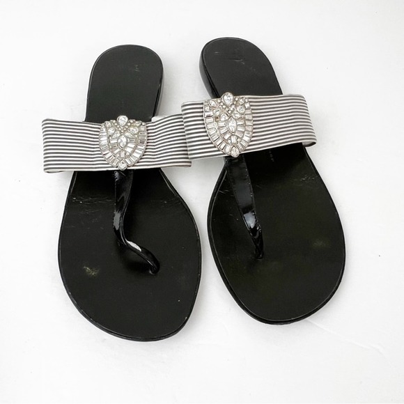Giuseppe Zanotti Diamond Jewel thong flats black and white - Picture 2 of 8
